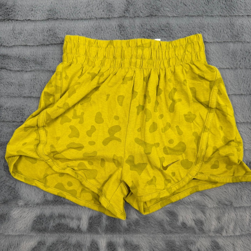 Nike Girls Dri-FIT Animal Print Athletic Shorts Mustard Yellow FB1095-390 XS